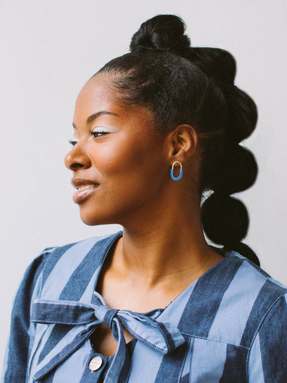 Mini Macramé Link Earrings: Pool