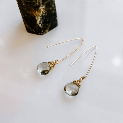 Mystic Green Amethyst Threader Earrings: 14k Gold Fill