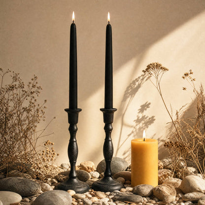 Bluecorn Candles - Beeswax Taper Candles - Dripless, Hand-Dipped, 14 Colors: Black / 12"