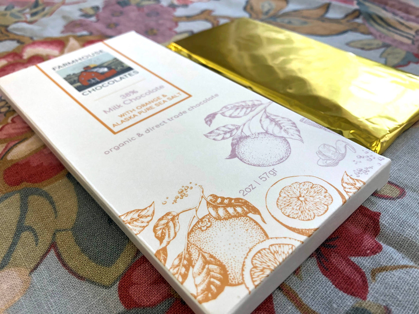 38% Organic Milk Chocolate Bar w/ Orange & Alaskan Sea Salt
