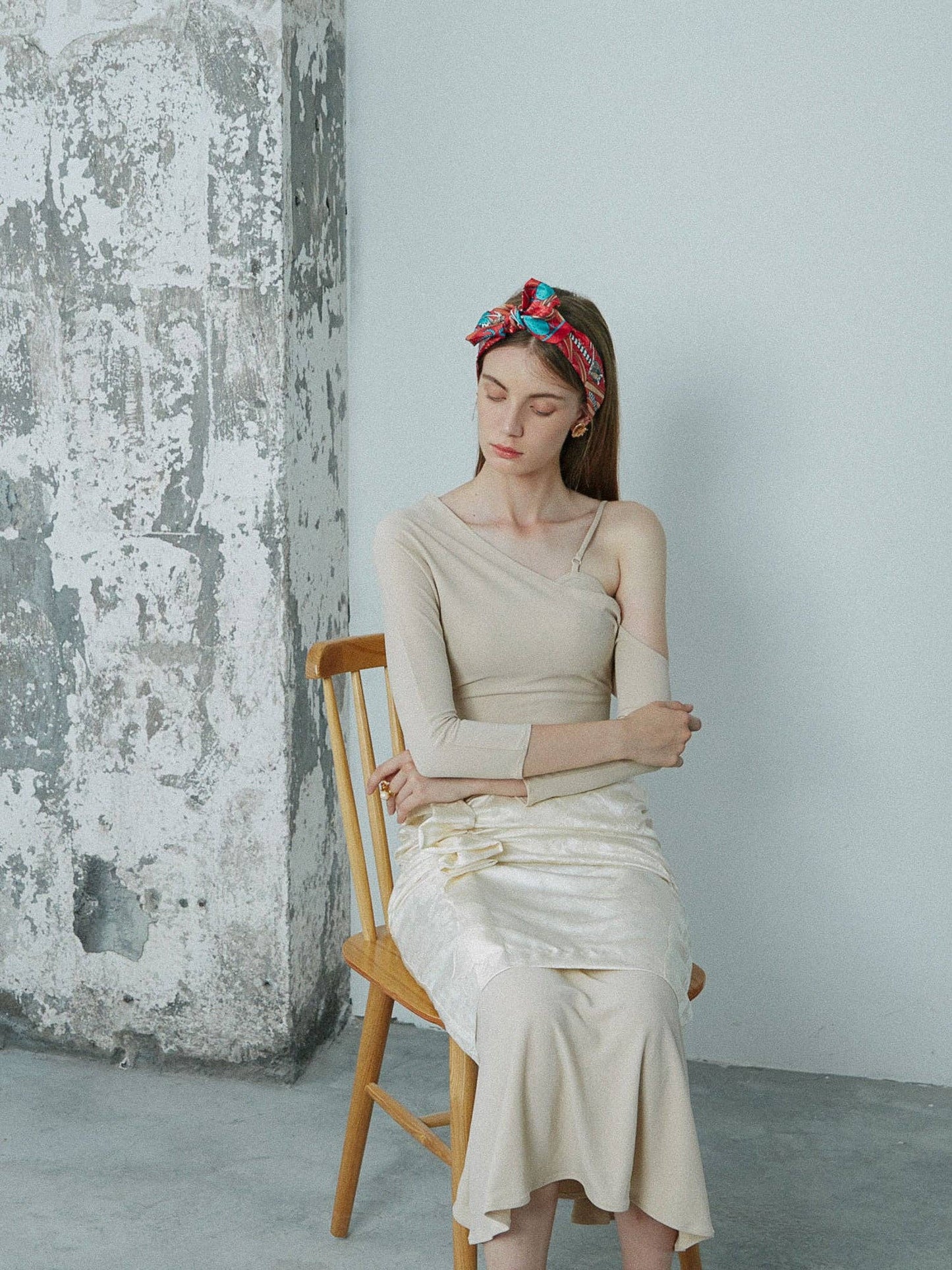 "Madagascar" Silk Skinny Scarf - Red: Red