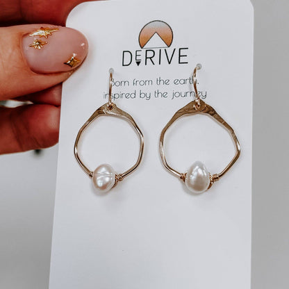 Mini Organic Hoop Pearl Earrings: 14K Gold Fill