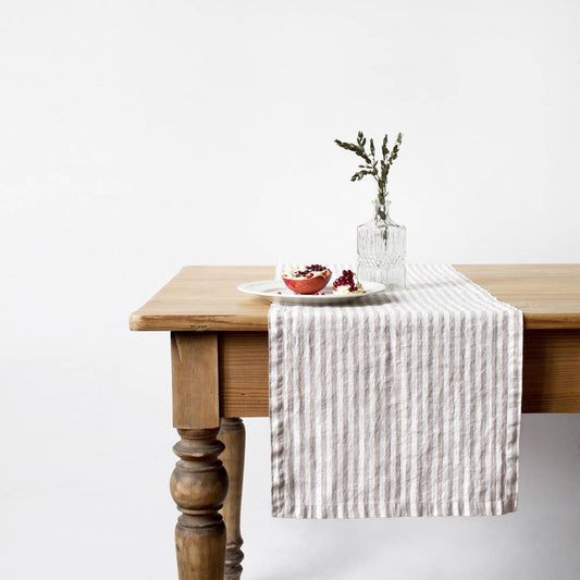 Natural White Stripes Linen Table Runner: 16"x59" | 40x150 cm