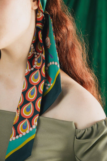 "Peacock" Silk Twilly Neck Bow: Teal