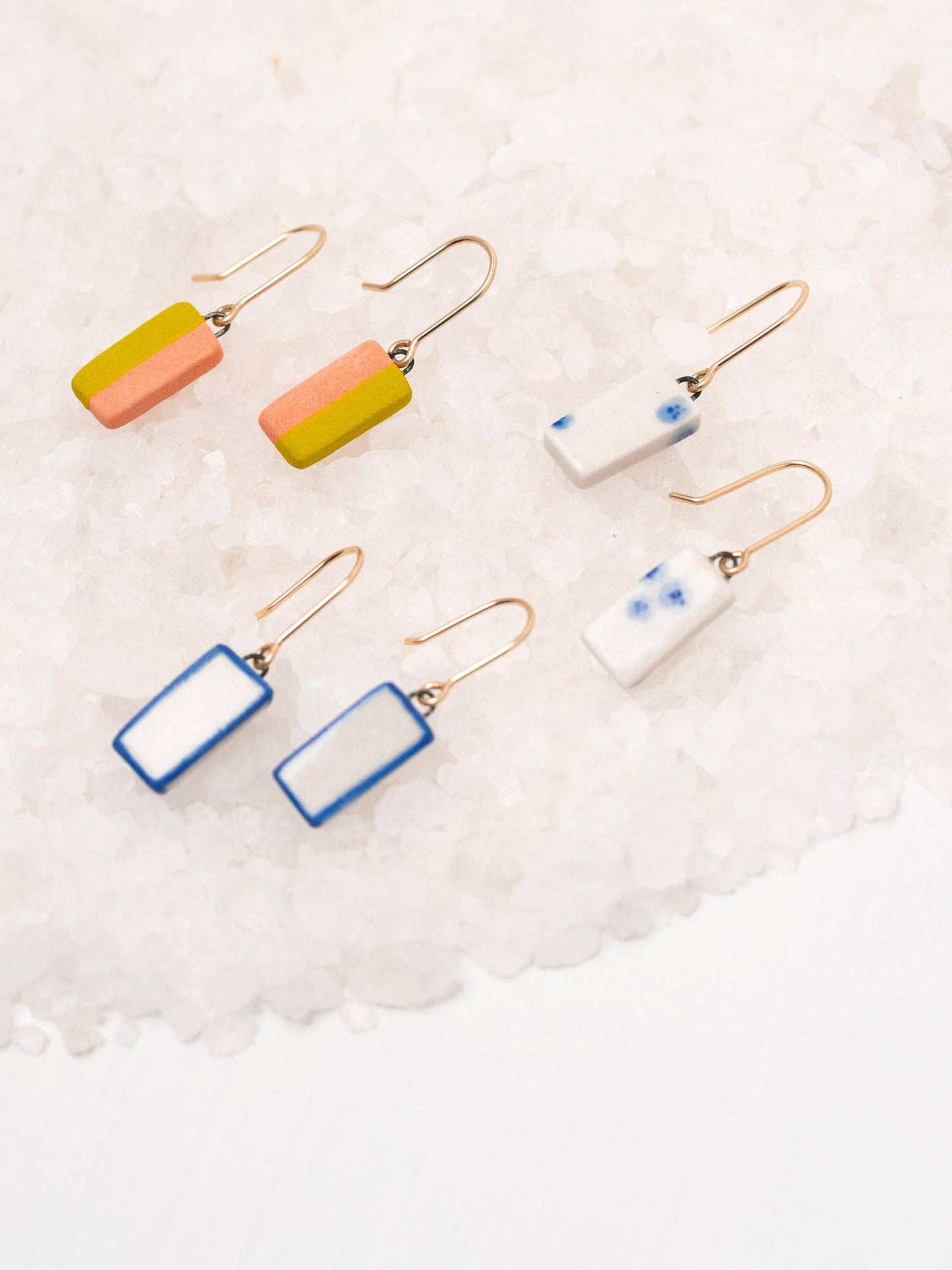 Mini Runway Earrings: Gold / Blue Watercolor