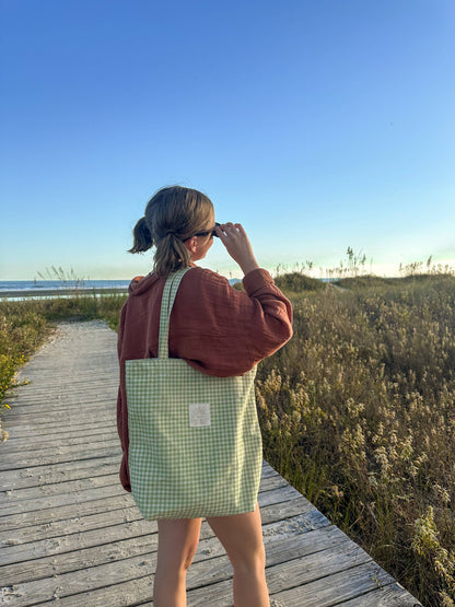 Sage Gingham Tote Bag