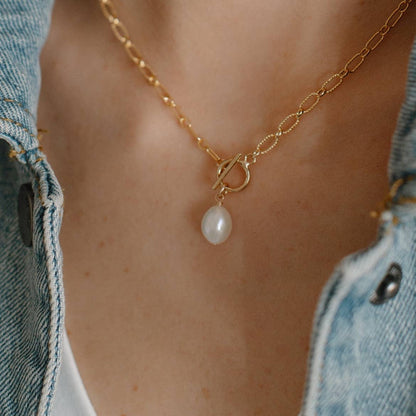 Pearl Toggle Gold Filled Necklace