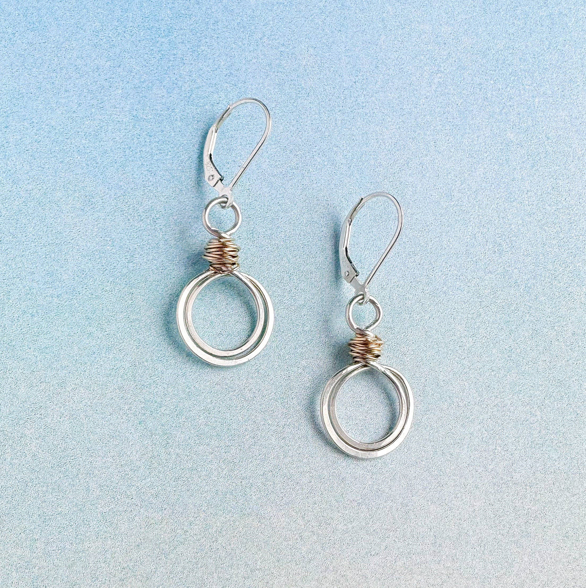 Gold Swirl Loops Sterling Silver Circle Earrings Wire Wrap