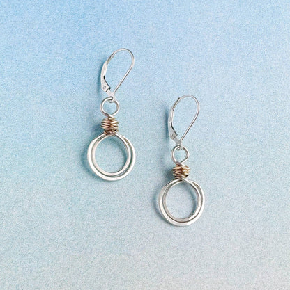 Gold Swirl Loops Sterling Silver Circle Earrings Wire Wrap