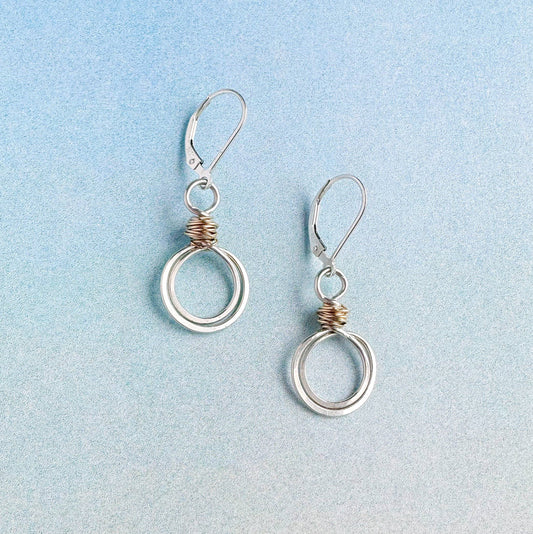 Gold Swirl Loops Sterling Silver Circle Earrings Wire Wrap