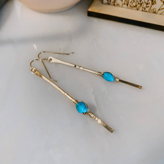 Sticks and Stones Earrings Kingman Turquoise: 14k Gold Fill