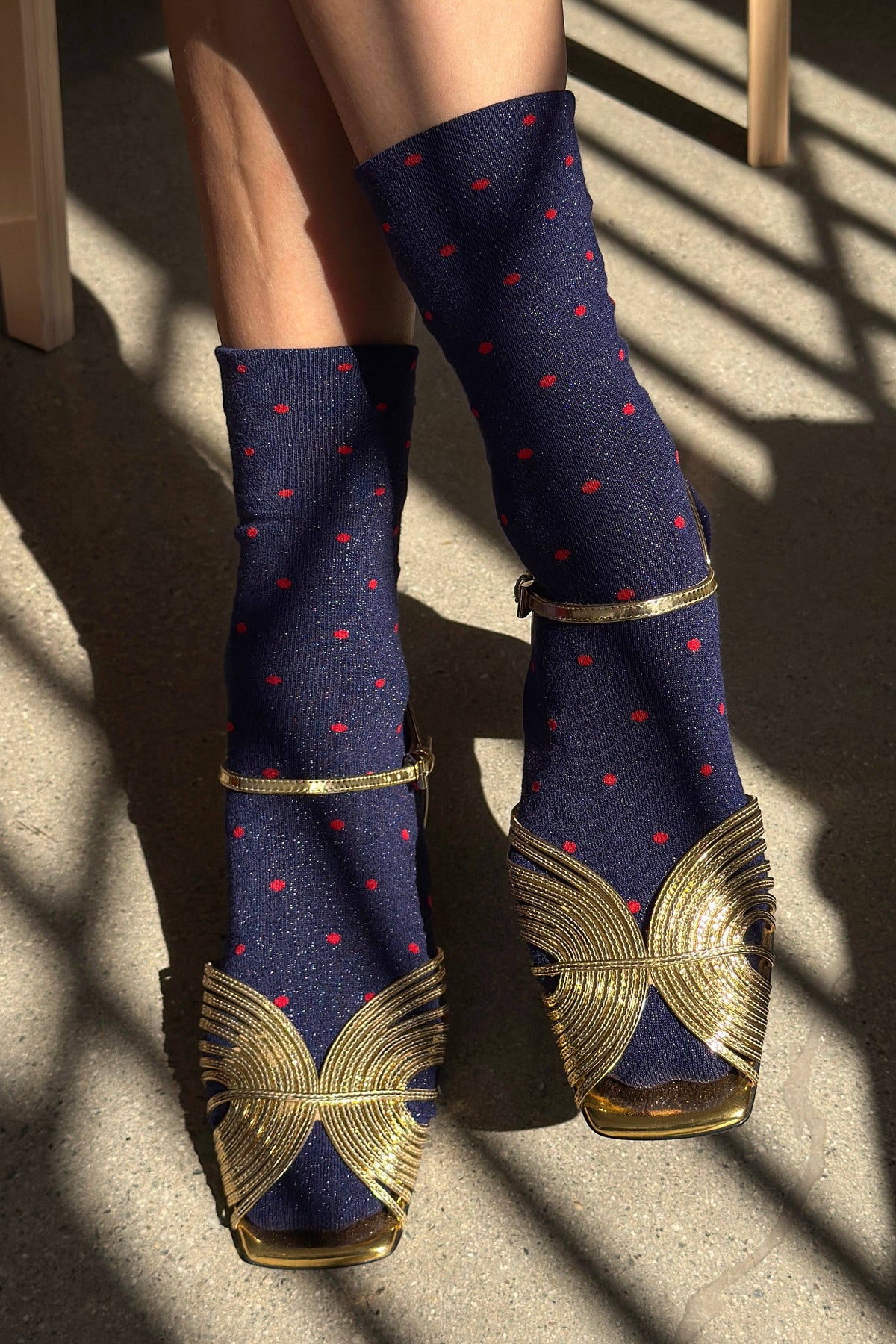 Le Bon Shoppe - Lurex Patterned Sneaker Socks (Wholesale): Polka Dot - Silver/White