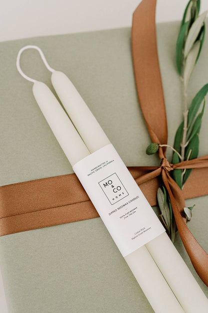 Natural White | Dipped Beeswax Taper Candles | All Natural: 10 Inch