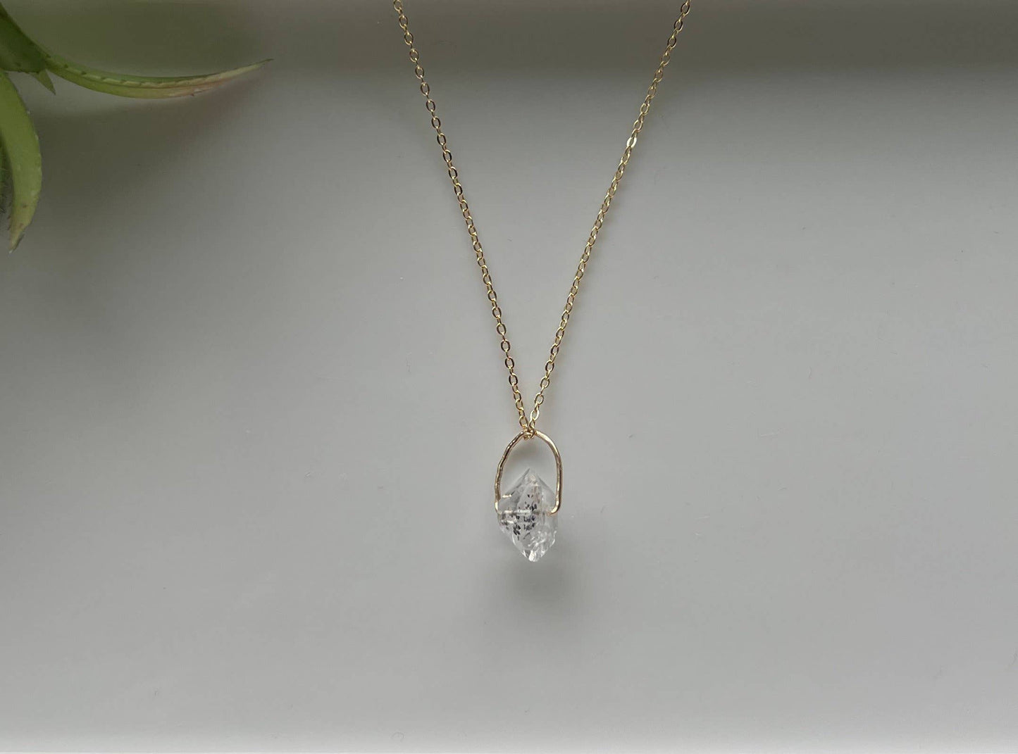 Long Raw Herkimer Diamond Pendant Necklace