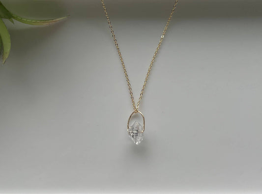 Long Raw Herkimer Diamond Pendant Necklace