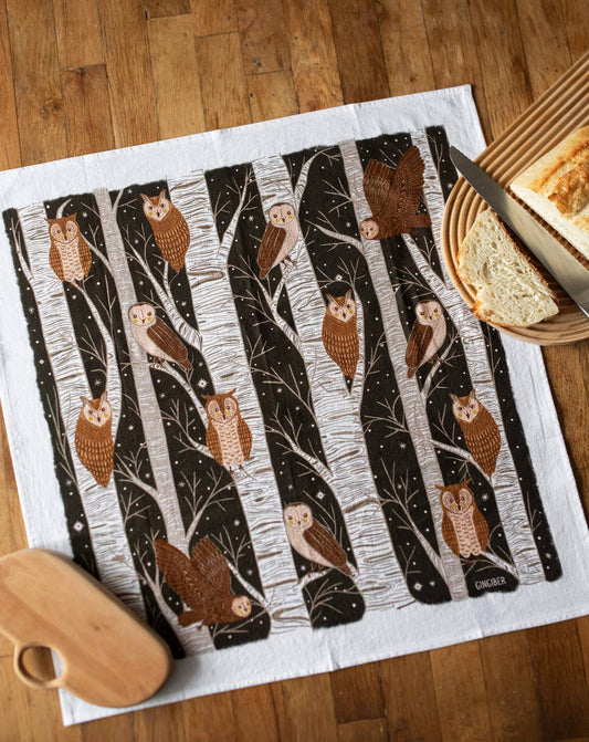 Owl & Woodland Tea Towel