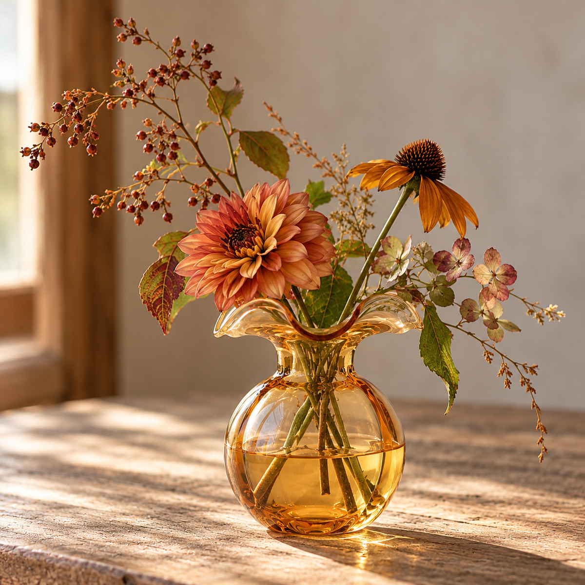 Hibiscus Glass Amber Bud Vase