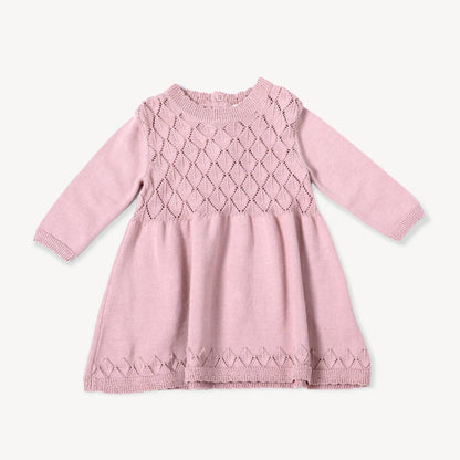 Milan Pointelle Knit Dress Mauve Pink / 12-18 Month