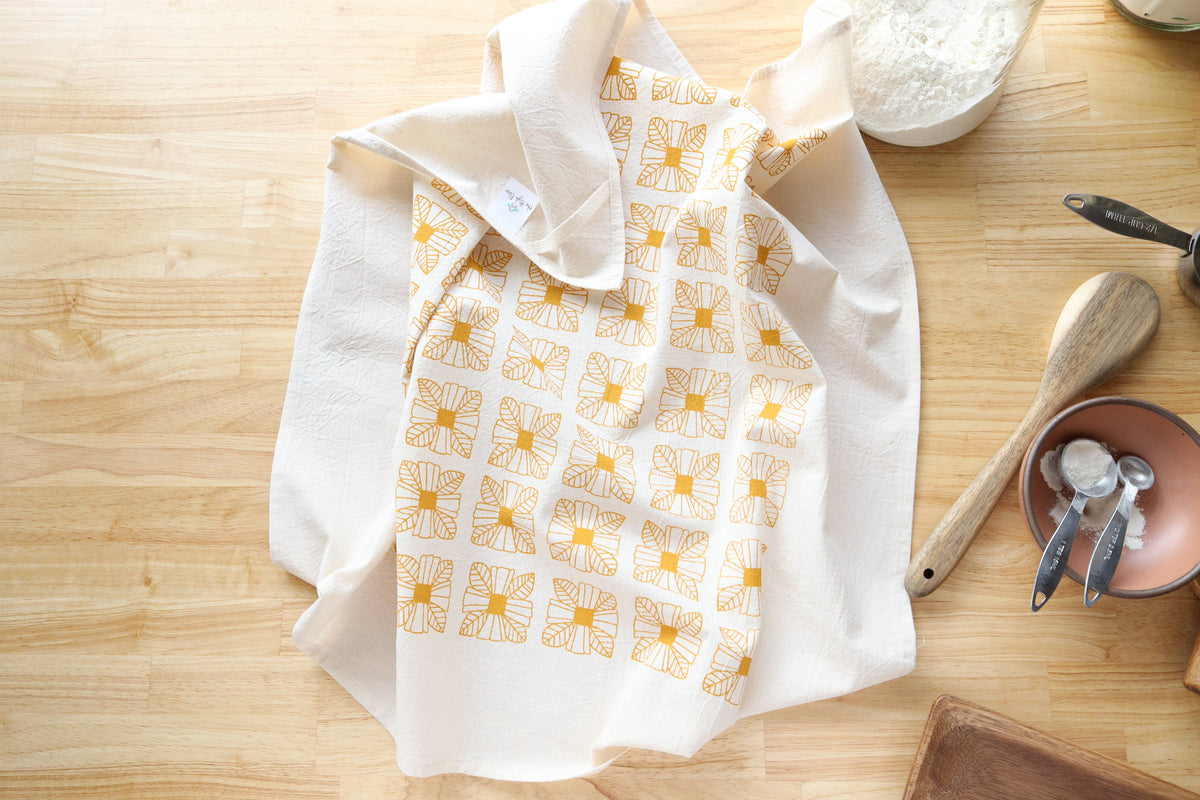 Saffron Floral Tile Tea Towel