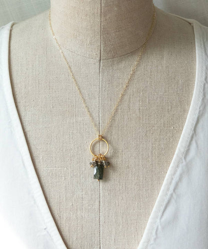 Labradorite Circle Necklace  14k GF Chain