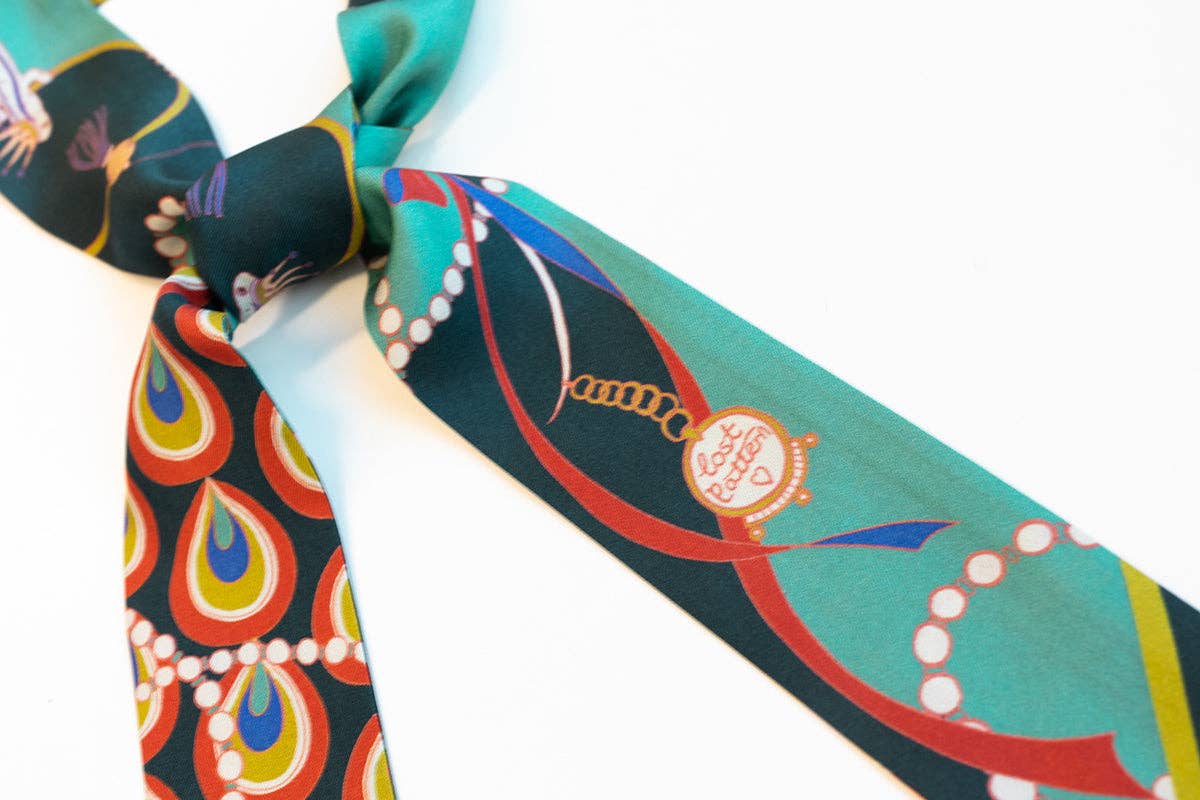 "Peacock" Silk Twilly Neck Bow: Teal