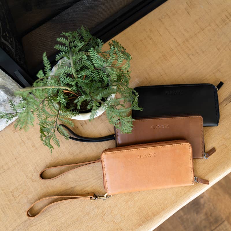 Leather Zipper Wallet: Black