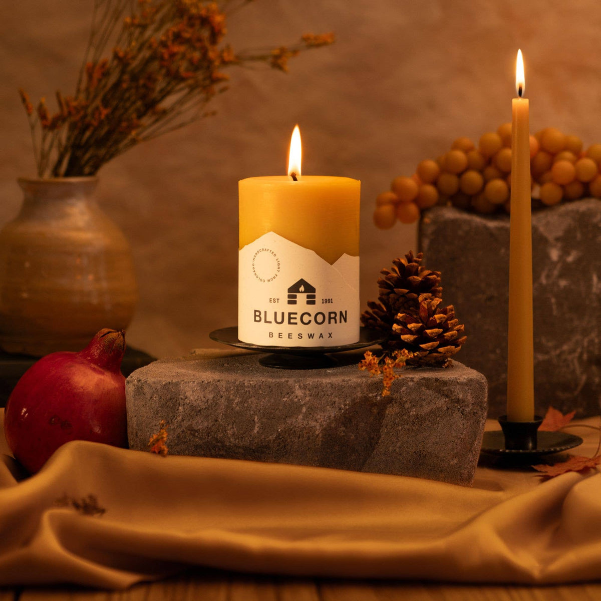 Bluecorn Candles - Beeswax Taper Candles - Dripless, Hand-Dipped, 14 Colors: Red / 12"