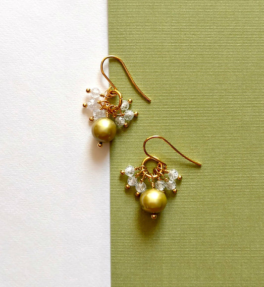 Green Pearl Earrings Gold Filled