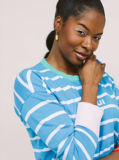 Mini Runway Earrings: Gold / Cobalt & White Traced