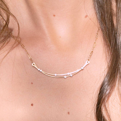Crescent Curved Bars Gold & Silver Handmade Necklace STARS: Sterling Silver / 18"