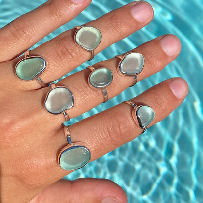 Blue Sea Glass Ring (Handmade): 925 Silver