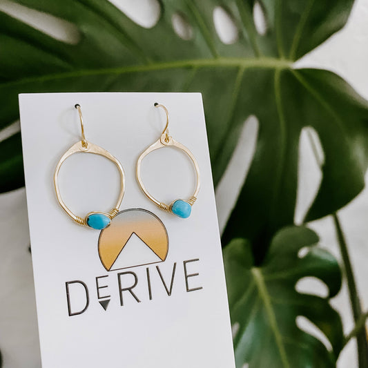 Turquoise Mini Organic Hoop Earrings: 14k Gold Fill