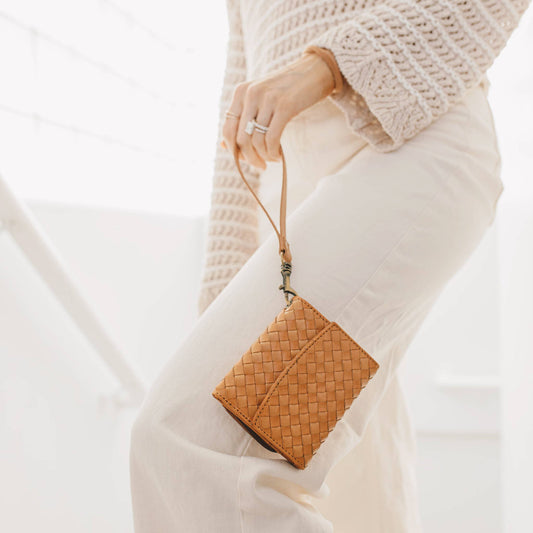 Woven Leather Wallet: Camel