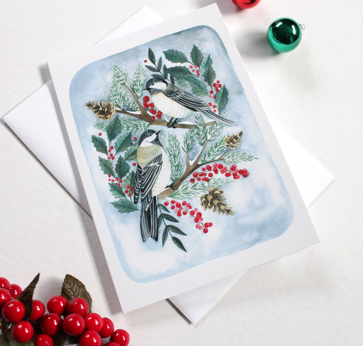 michele maule - Holiday Card- Two Christmas Chickadees