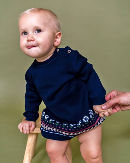Fair Isle Knit Dress Navy Blue / 3-6M