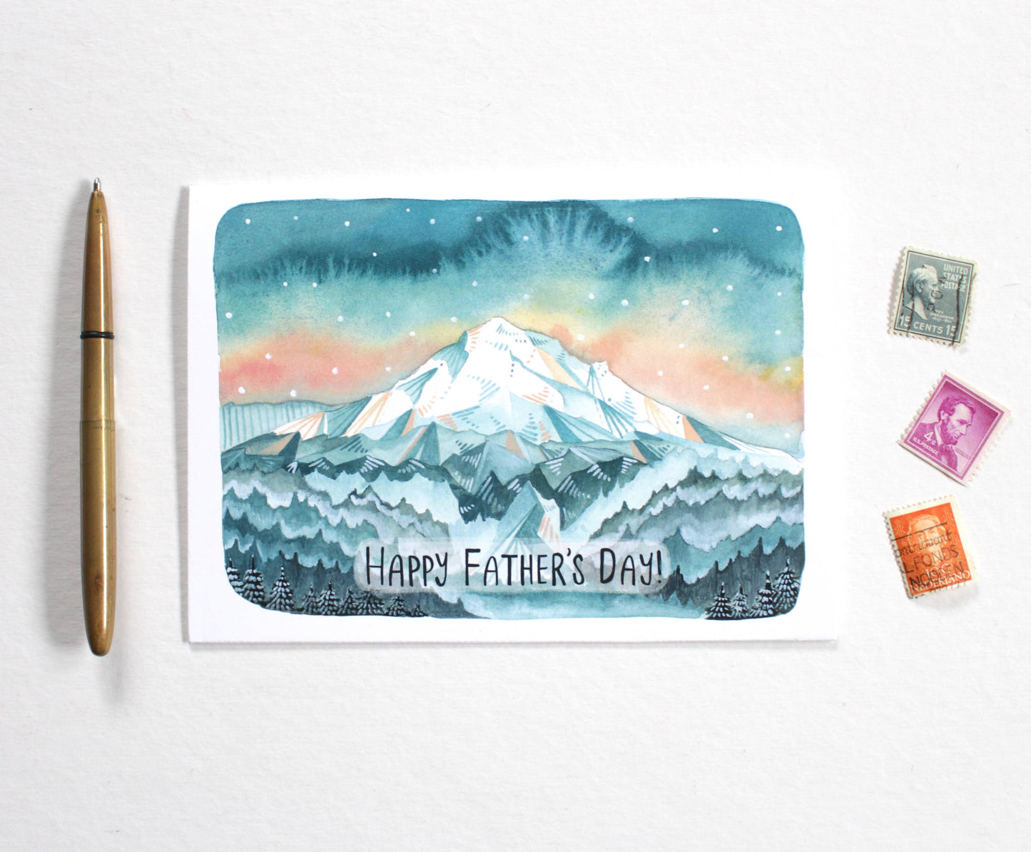water color mountain fathers day card