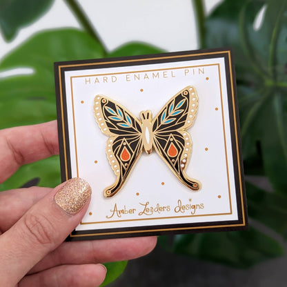 Black Mid-Century Butterfly Hard Enamel Pin