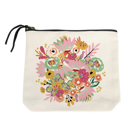 Pastel Floral Burst Small Canvas Pouch