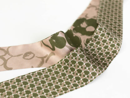 "Floral Houndstooth" Silk Skinny Scarf: Green