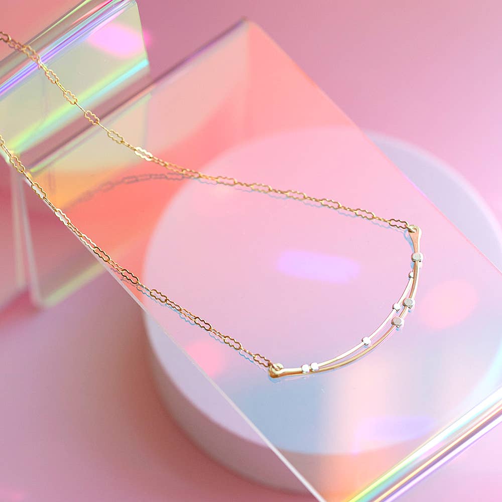 Crescent Curved Bars Gold & Silver Handmade Necklace STARS: Sterling Silver / 18"