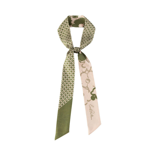 "Floral Houndstooth" Silk Skinny Scarf: Green