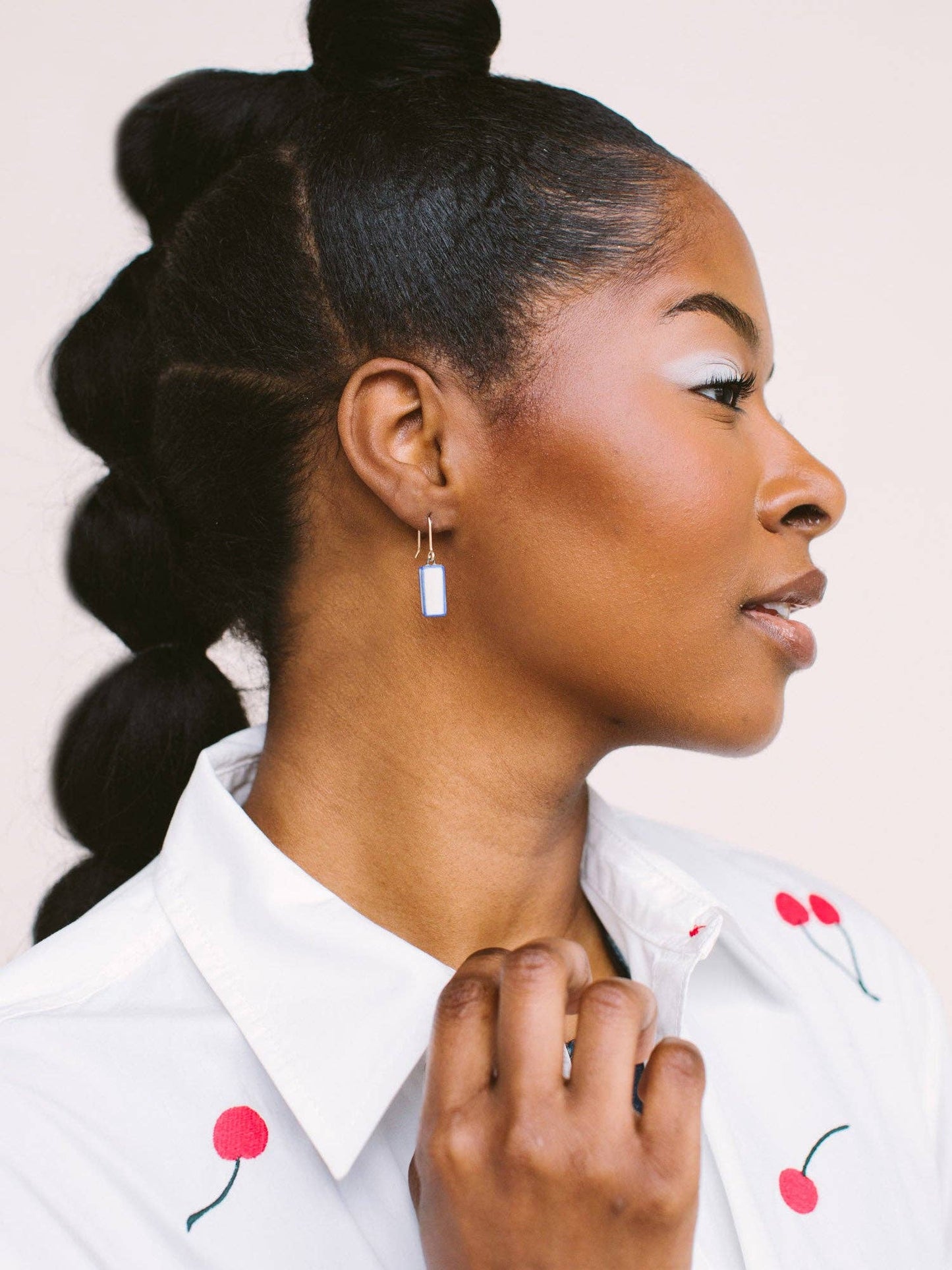 Mini Runway Earrings: Gold / Cobalt & White Traced