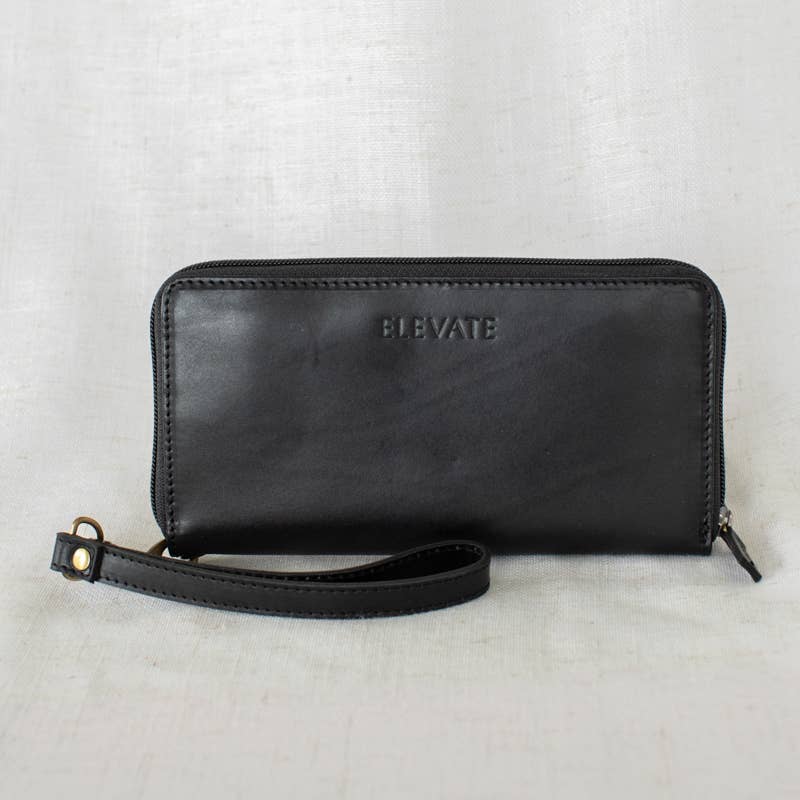 Leather Zipper Wallet: Black