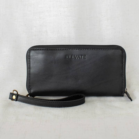 Leather Zipper Wallet: Black