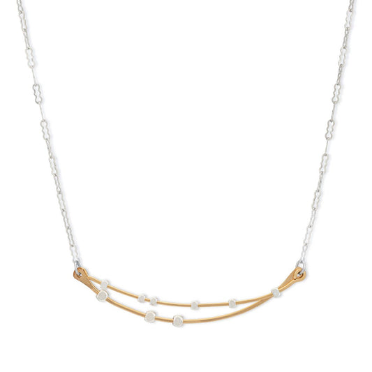 Crescent Curved Bars Gold & Silver Handmade Necklace STARS: Sterling Silver / 18"