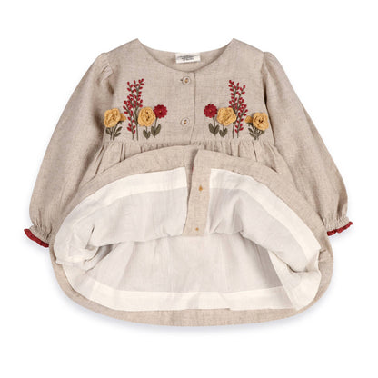 Ravello Embroidered Baby Dress & Bloomer (Linen Blend): Natural