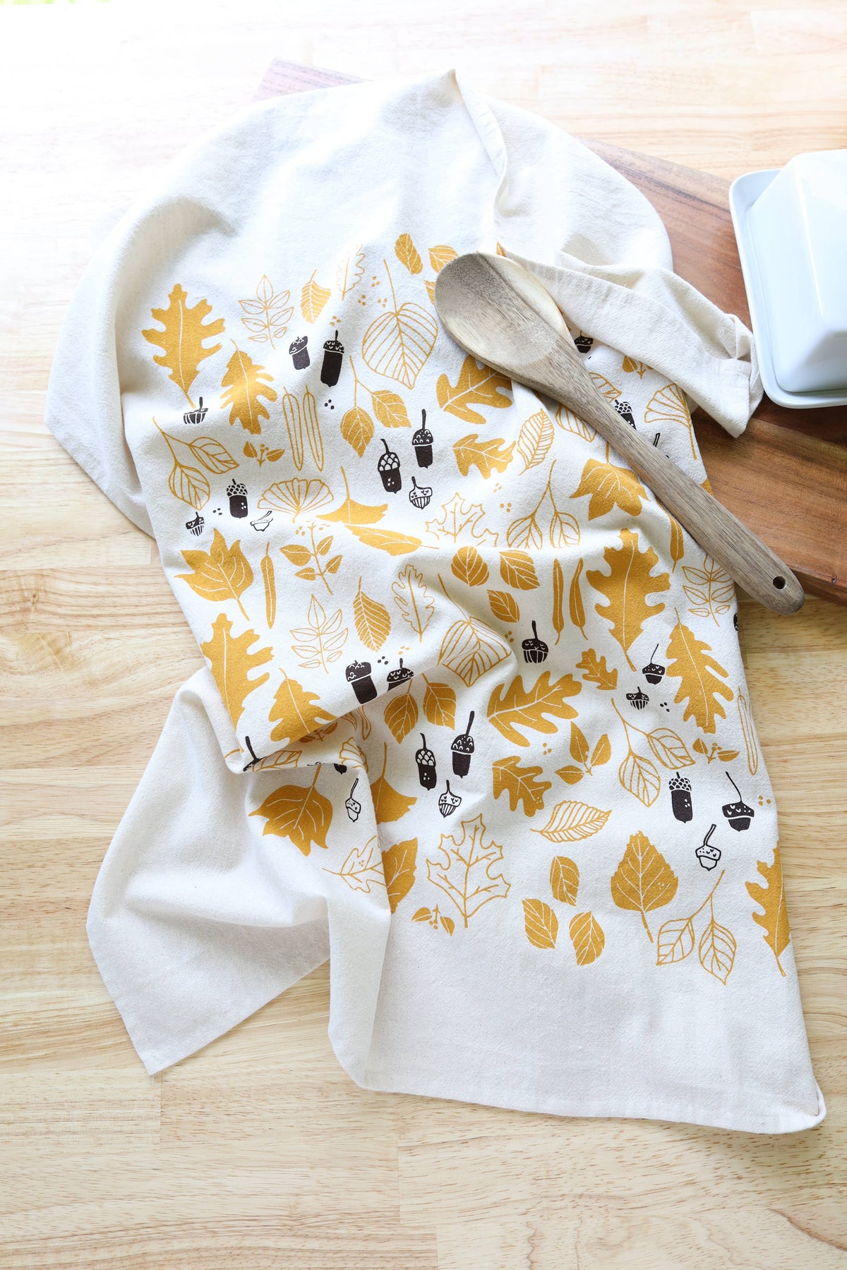 Autumn Leaves & Acorns Tea Towel