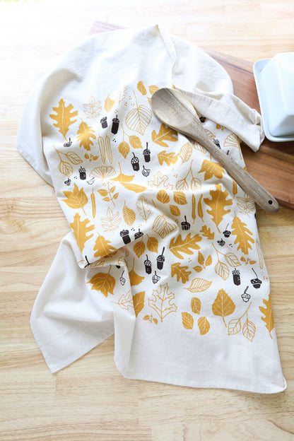 Autumn Leaves & Acorns Tea Towel