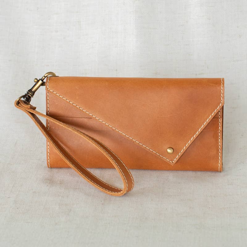 Tri-fold Wallet: Camel Leather