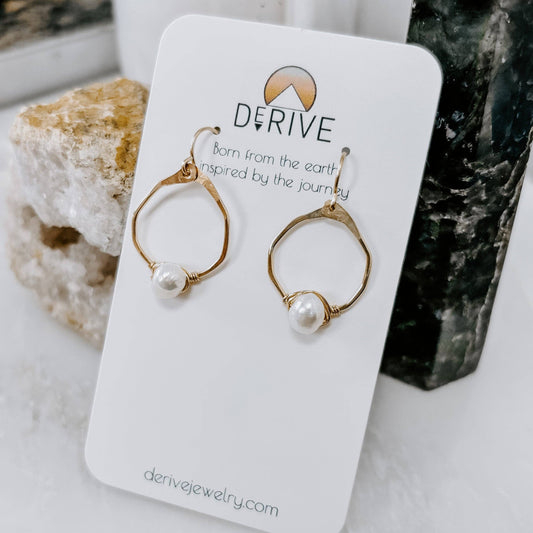 Mini Organic Hoop Pearl Earrings: 14K Gold Fill